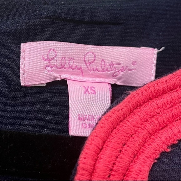 LILLY PULITZER Janice Navy Coral Knit Shift Embroidered Mini Dress Size XS - Picture 6 of 7